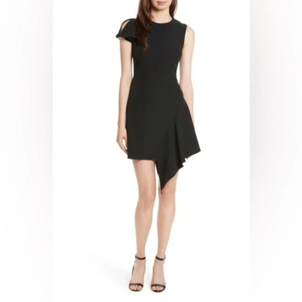 MILLY
Asymmetrical Ruffle Stretch Cady Dress In Black size 4